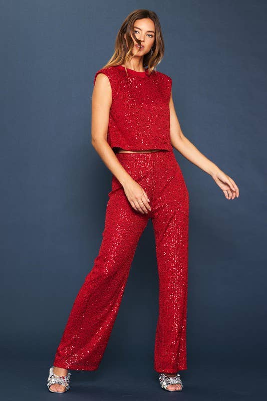 SKIES ARE BLUE - Wholesale Pants - Women's - Sequins Semi Flared Pants3