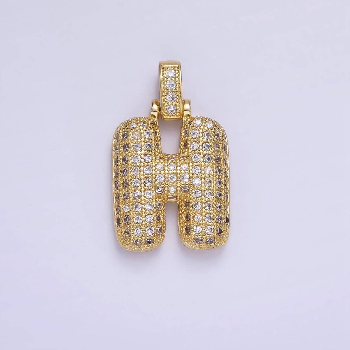 Aim Eternal - Wholesale Individual Charm/Pendant - 14K Gold Filled 20mm Micro Paved Balloon Bubble Initial Letter Pendant | A1197-A12097