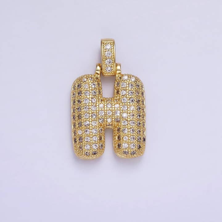 Aim Eternal - Wholesale Individual Charm/Pendant - 14K Gold Filled 20mm Micro Paved Balloon Bubble Initial Letter Pendant | A1197-A12097