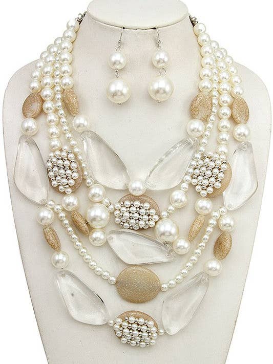 SKIKTAD PÄRLA MIX STEN BIB HALSBAND SET för wholesale av Andrea Bijoux