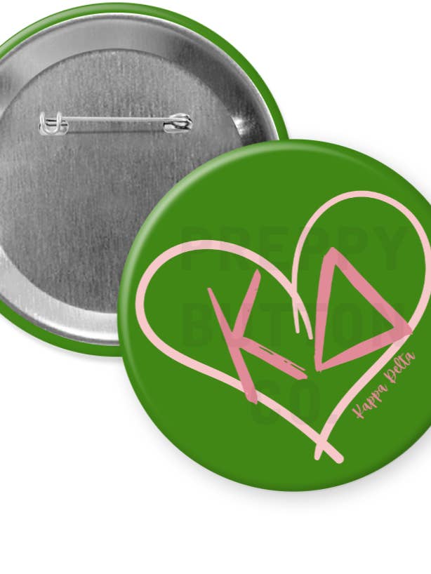 Kappa Delta Heart Sorority Button for wholesale by Preppy Button Co. LLC.