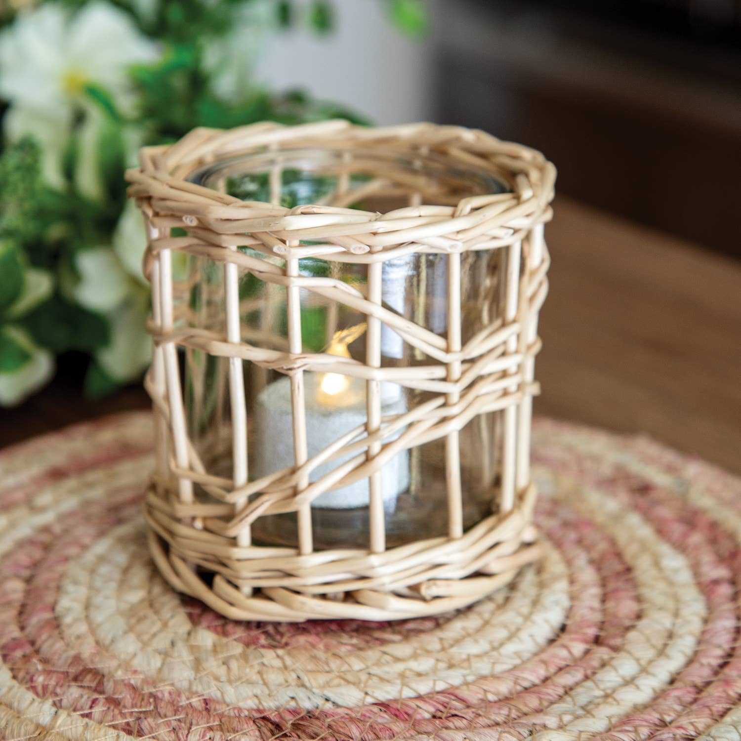 Col House Designs - Wholesale Apothecary jar - White Willow Wrapped Glass Votive Jar - 4" x 4"1