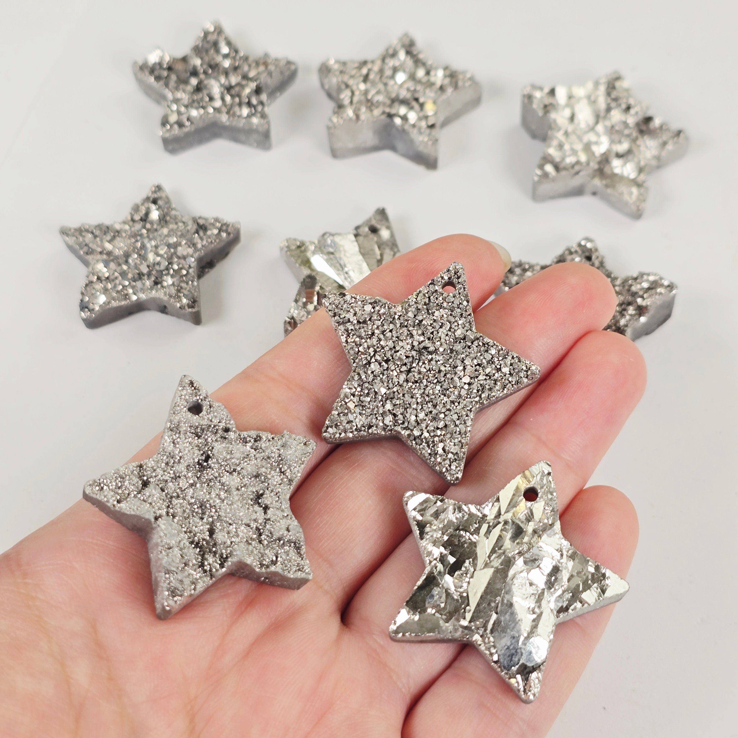 Rock Paradise - Wholesale Individual Charm/Pendant - Mystic Silver Titanium Coated Druzy Crystal Star Pendants - Top Front Drilled0