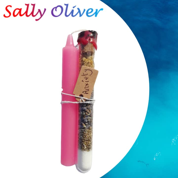 Sally Oliver – wholesale Meditation supplies – Anxiety Spell Set, Witchcraft, Spell Tube and Candle