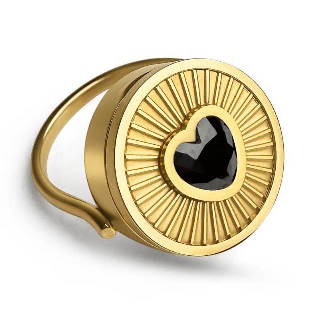 Black Heart Lip Balm Ring in 14K Gold for wholesale by Get Balmy - USA