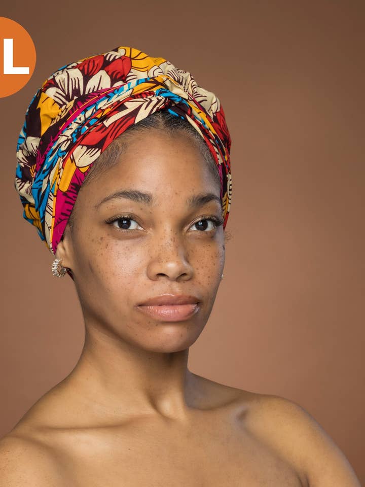 XL Easy headwrap - Satin lined hair bonnet - Red Blue Flowers for wholesale by AfricanFabs