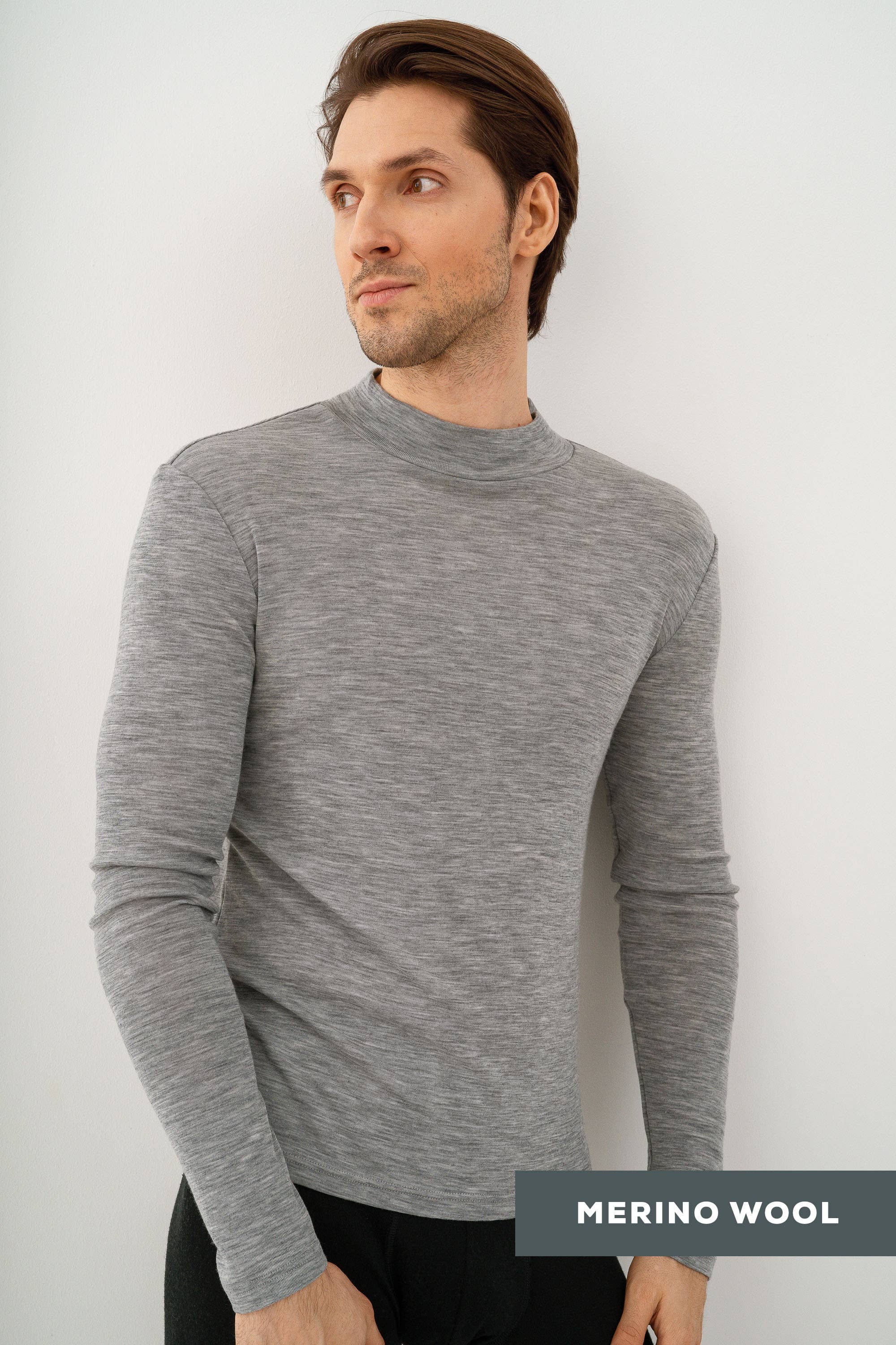 linenease - Vente T-shirt – homme - Chemise à manches longues col roulé en laine mérinos pour homme3