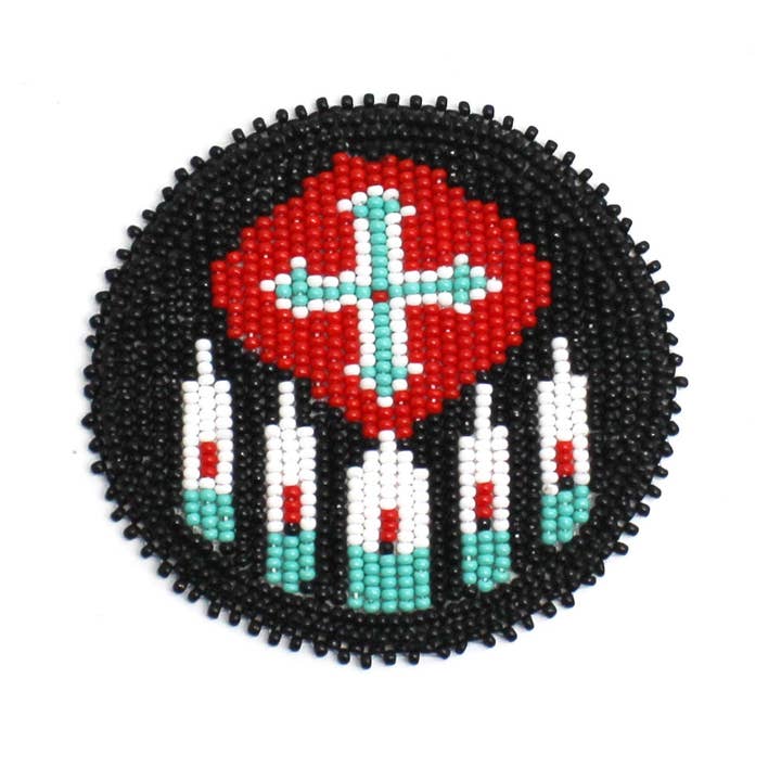 Handmade Beaded Black Red Feather Rosette -3 Inch Diameter for wholesale by BEADS CORNER