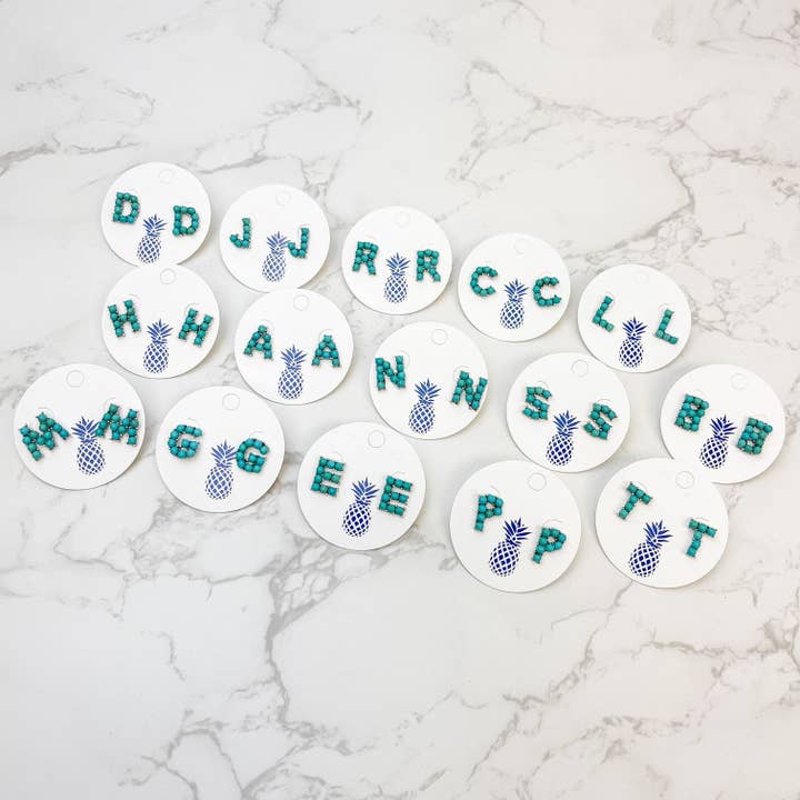 Prep Obsessed Wholesale - Wholesale Stud/Post Earrings - Semi-Precious Turquoise Initial Post Earrings15