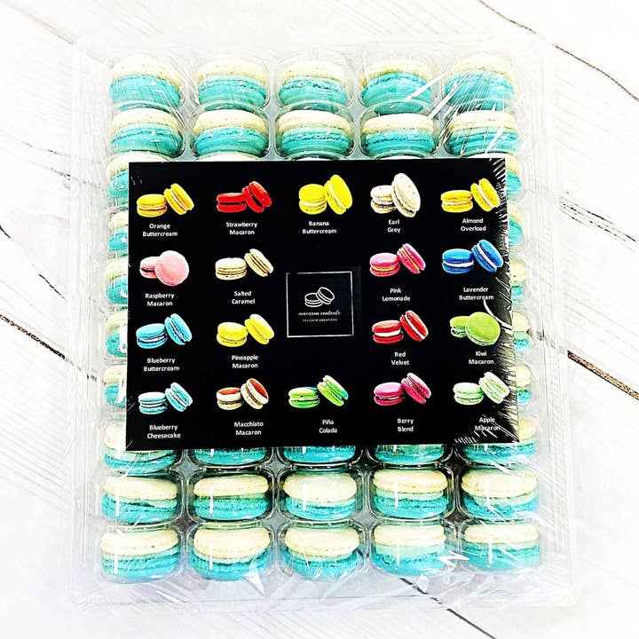 50 Pack Blueberry White Chocolate Ganache French Macaron Value Pack for wholesale by macaron centrale