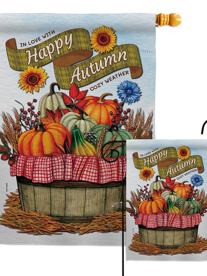 Flag Cozy Autumn Harvest Fruit Floral Pumpkin Garden House for wholesale by Two Group Flag Co