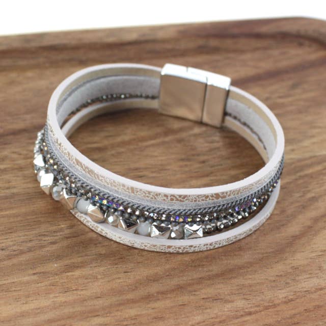 Pretty Persuasions - Wholesale Bangle Bracelet - B22073 Stud Bead Decor PU Leather Wrap Bracelet3