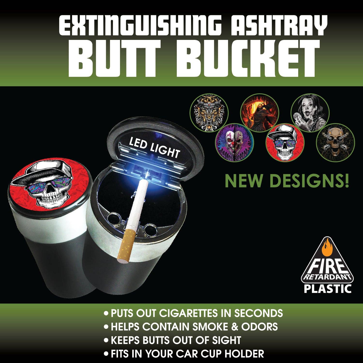 Novelty Closeout - Wholesale Ashtray - Smokezilla Printed Lid Butt Bucket with Fan Assortment- 6/Pk1