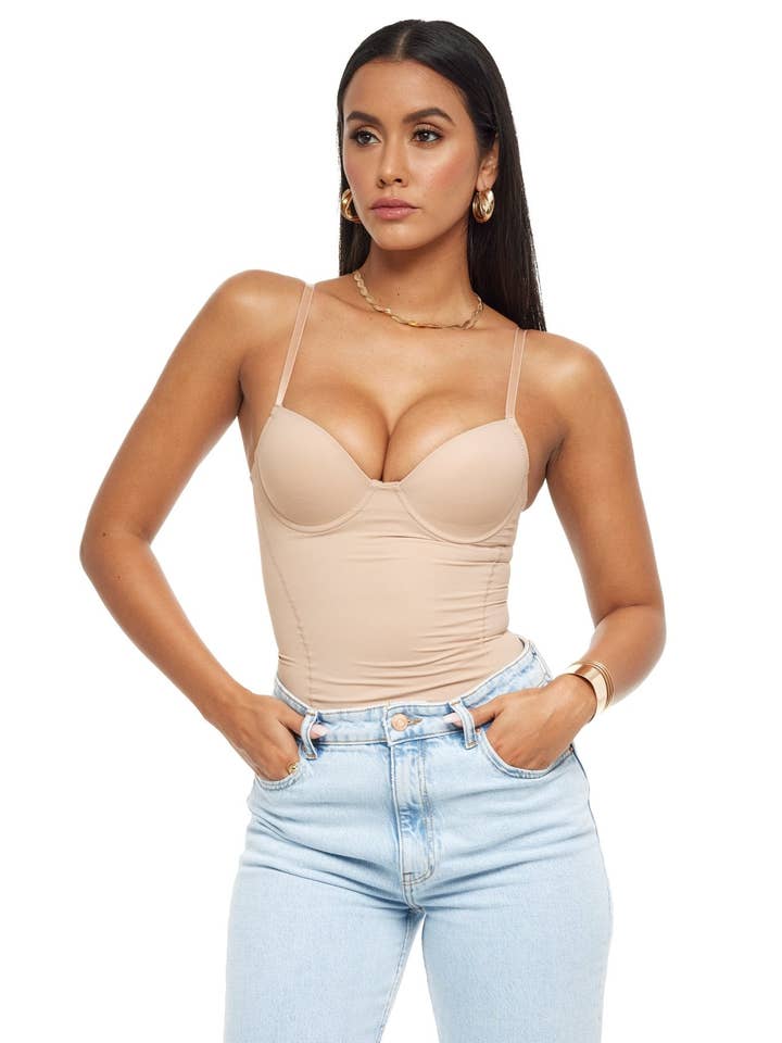 Calabasas Beige Skulpturerende Bodysuit med Bøjle-BH Skåle for engroshandel hos YG COLLECTION