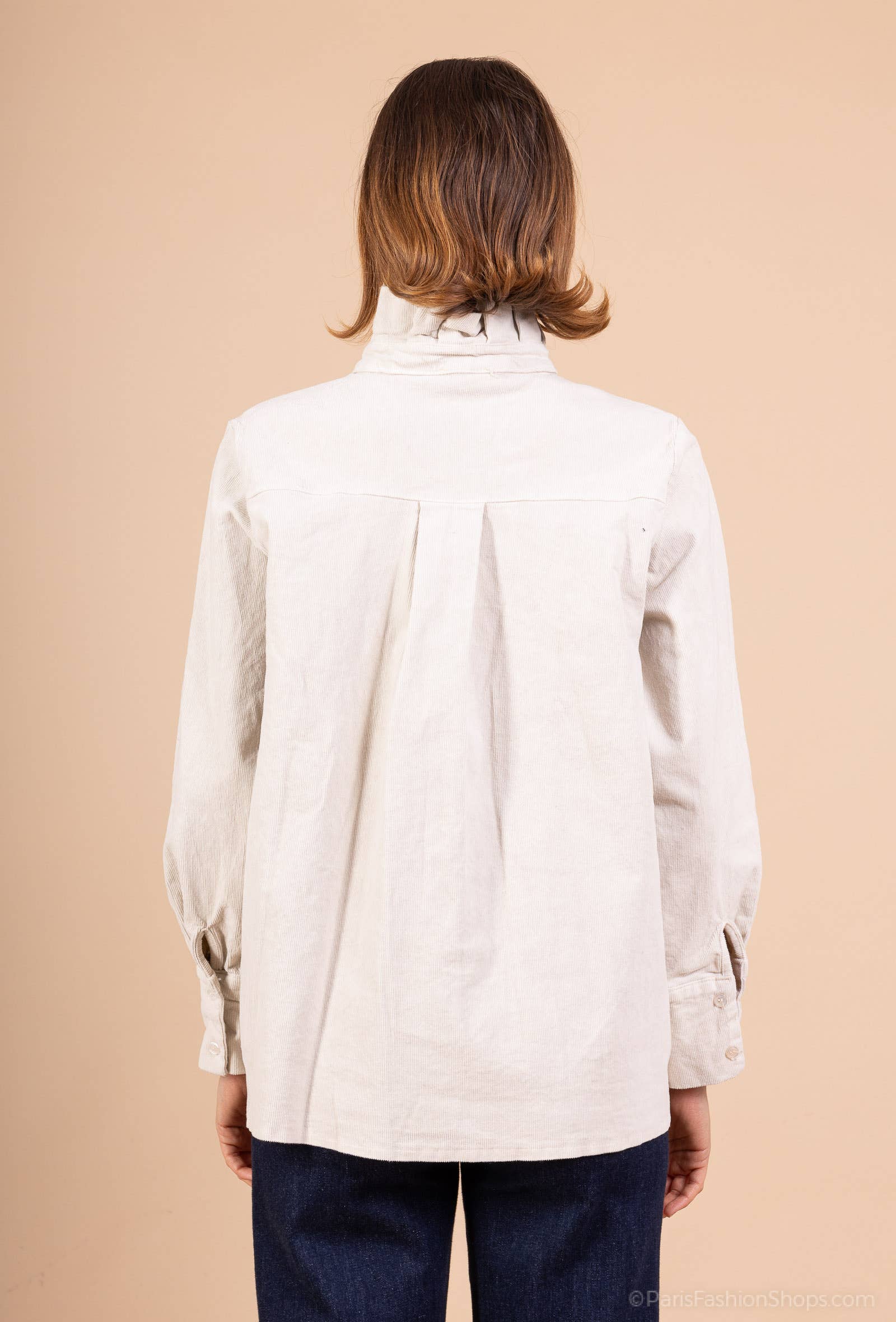 Pépouz' Paris - Wholesale Button Down Shirt - Women's - Corduroy shirt with ruffled collar PC25529