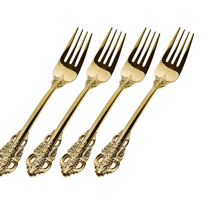 Godinger - Wholesale Table Fork - Baroque Gold 18/10 Set of Four Appetizer Forks0