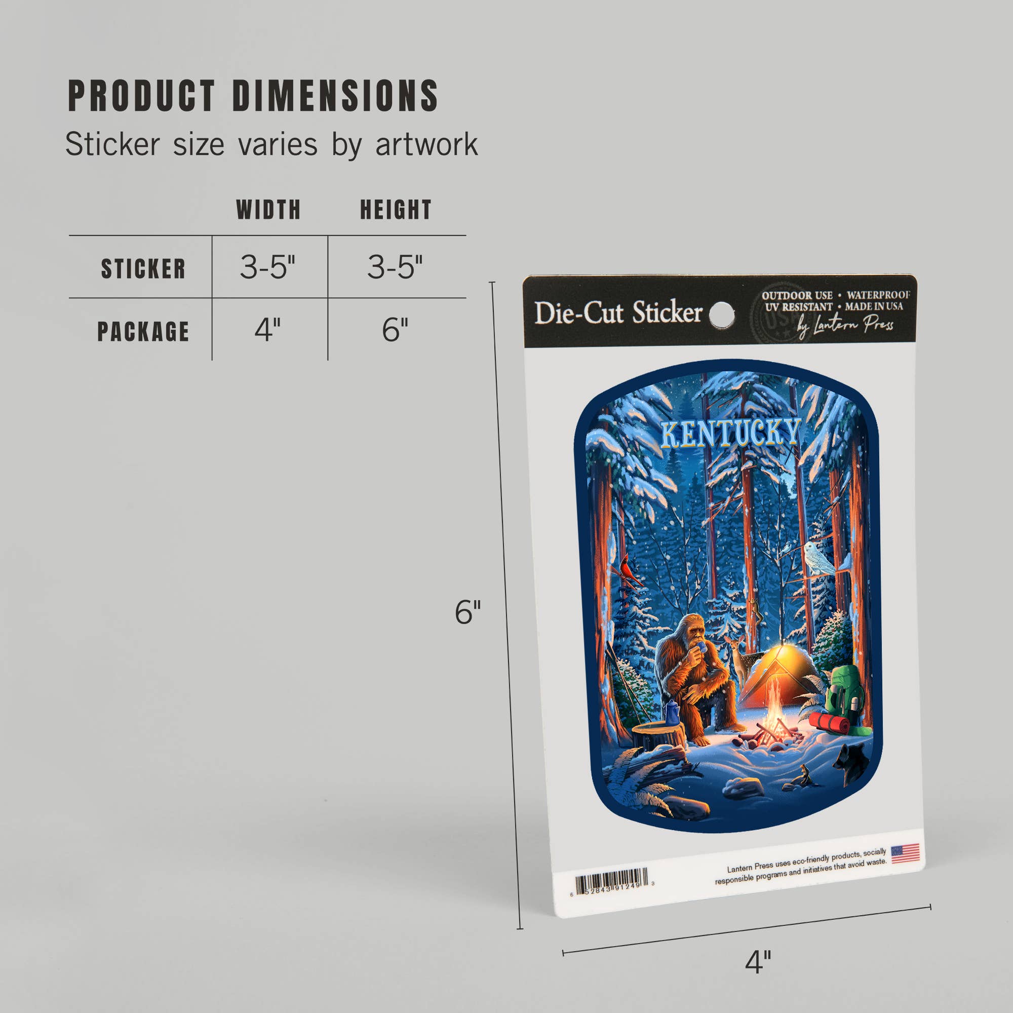 Lantern Press - Wholesale Sticker - STICKERS Kentucky, Inner Squatch, Camping Bigfoot12