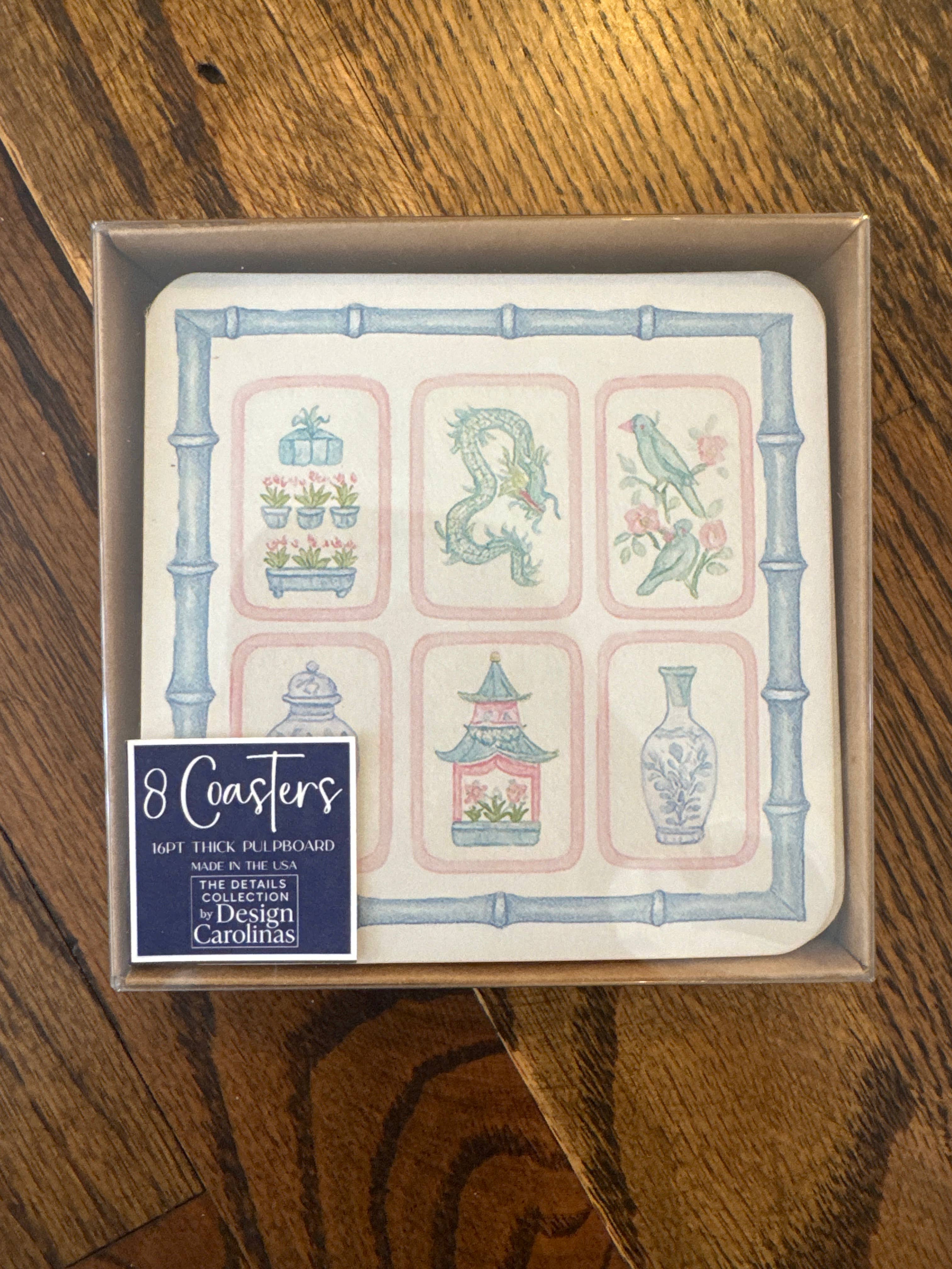 Design Carolinas - Wholesale Disposable Coasters - Mahjong Tile Pastel Chinoiserie Paper Coaster Set4