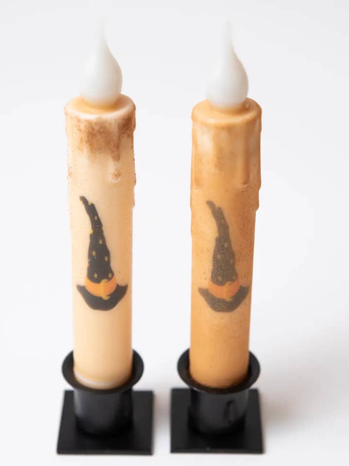 Black Witch Hat LED Timer Taper Candle for wholesale by LMS Wholesale
