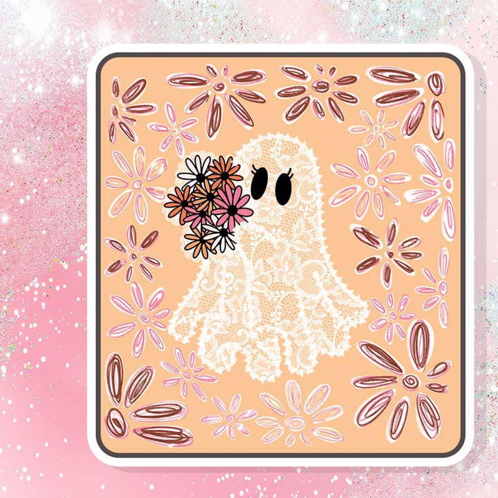 Lace Ghost Boho Floral Vinyl Sticker Halloween Funny Sarcasm for wholesale by Bella Custom Printing