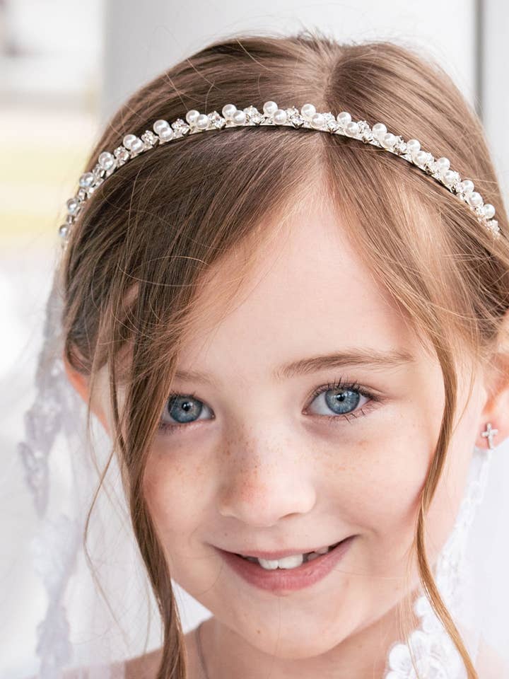 Harley Pearl Flower Girl Headband for wholesale by allureweddingjewelry