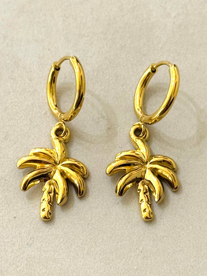 Stainless Steel Palm Tree Hoop Earrings for wholesale by Cassette Barcelona
