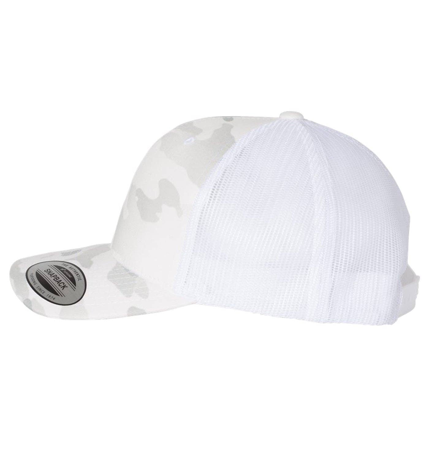 Born Salty Skull Kraken 6 Panel Trucker Snap Back Hat Multicam Alpine White for wholesale on Faire2