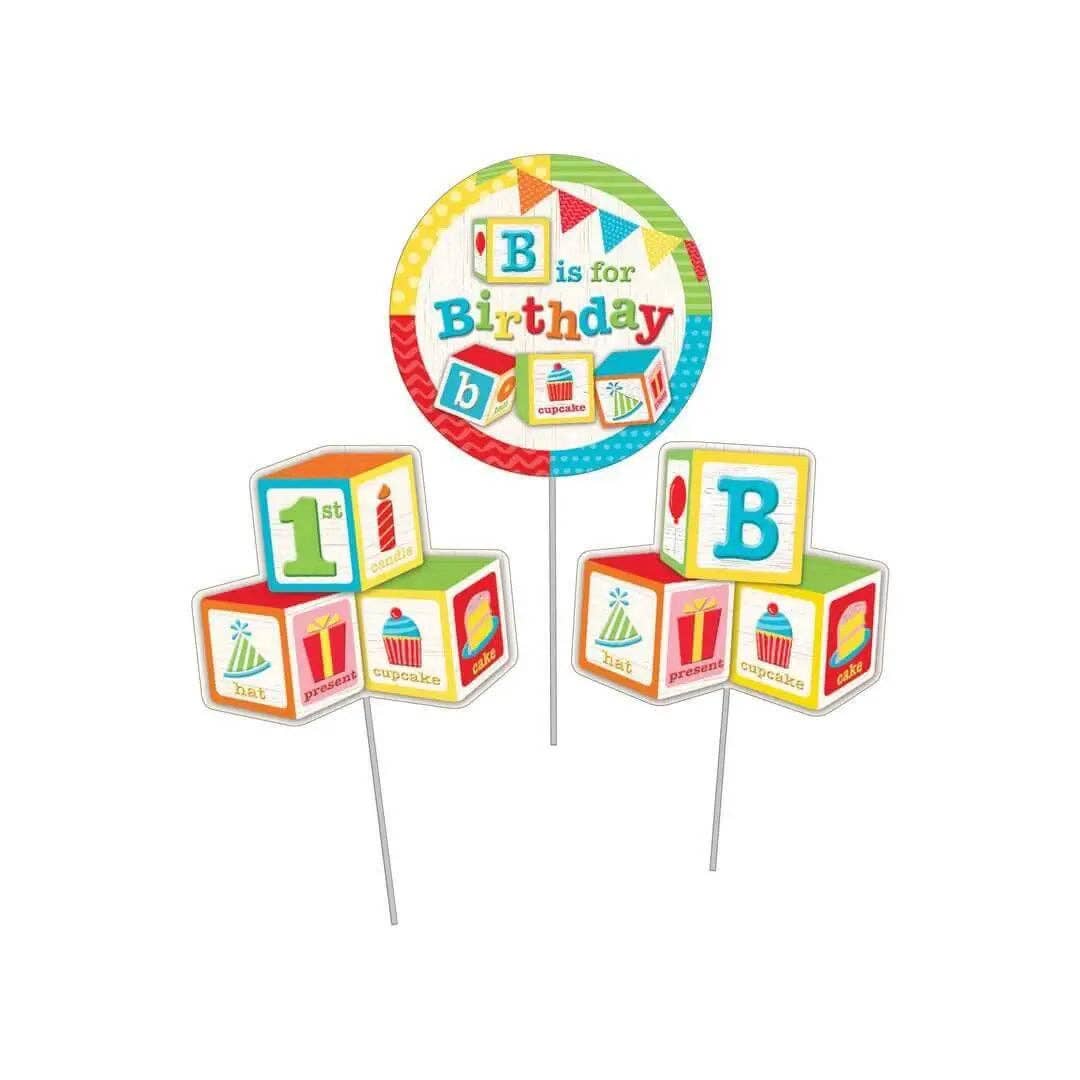 Party Expo, LLC - Wholesale Cake/Cupcake Topper - ABC Block Birthday Centerpiece Sticks0