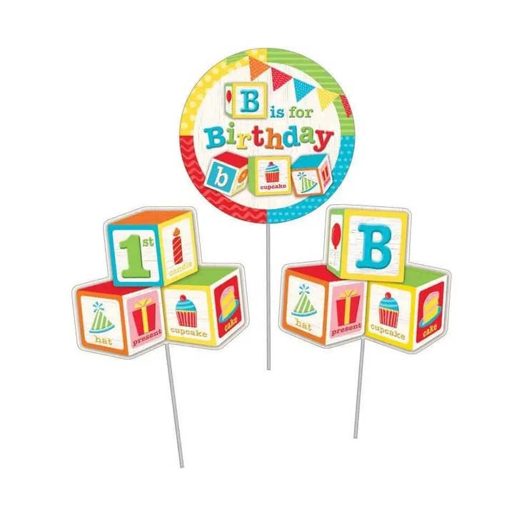 Party Expo, LLC - Wholesale Cake/Cupcake Topper - ABC Block Birthday Centerpiece Sticks0