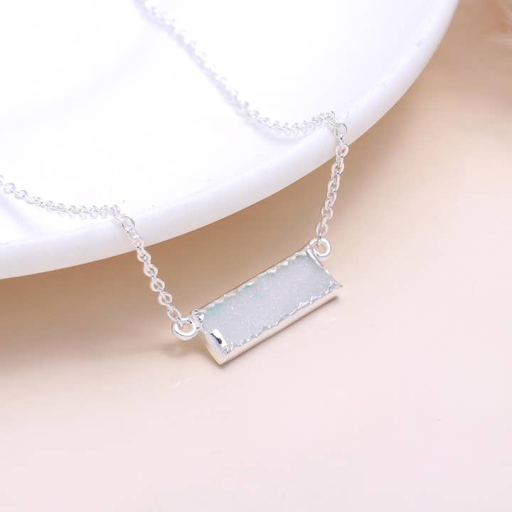 The White Sparkle: Rectangular Druzy Bar Necklace for wholesale by AG 925 JEWELLERY