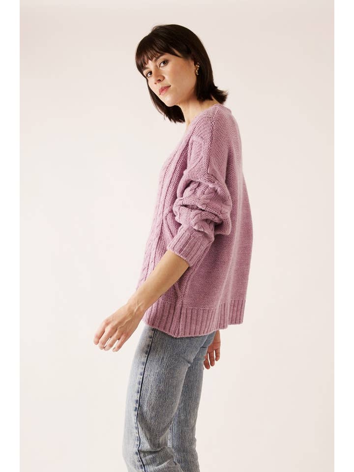 JULIA PARIS - Wholesale Knit Sweater - Women's - Oversized twisted knit V-neck sweater in wool blend1