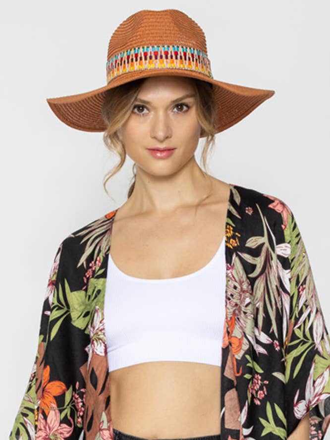 Multi Color Aztec Band Panama Hat for wholesale by Hana