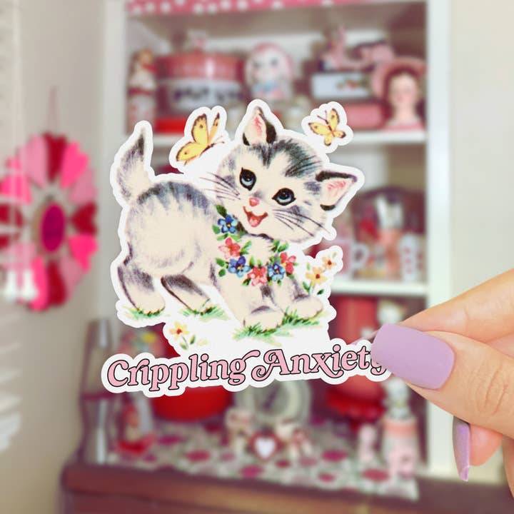 Pretty Toxic Stickers - Wholesale Sticker - Retro Kitsch Kitten Sticker - Crippling Anxiety