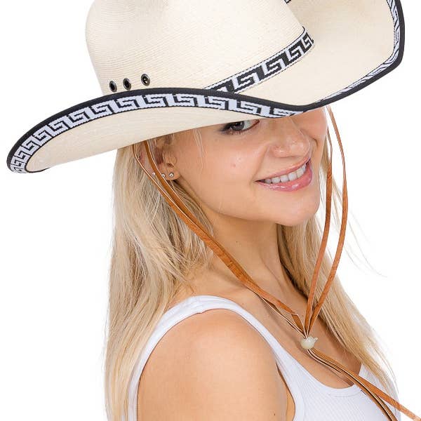 Cap Zone - Wholesale Cowboy Hat - Women's - Greek Key Meander Pattern Western Cowboy Hat