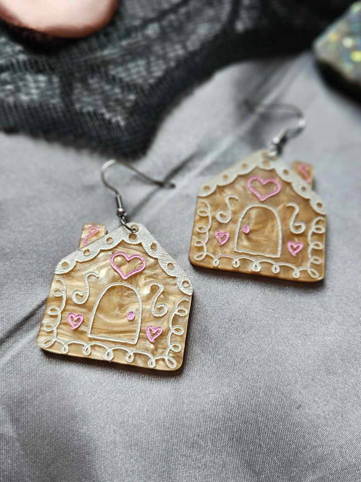 Pink Frosted Gingerbread Houses for wholesale by Fallen Pine Studio