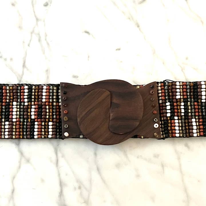 Glaspärlebälte trä rullar ränder Vit Brun Handvävd för wholesale av Erik & Mike