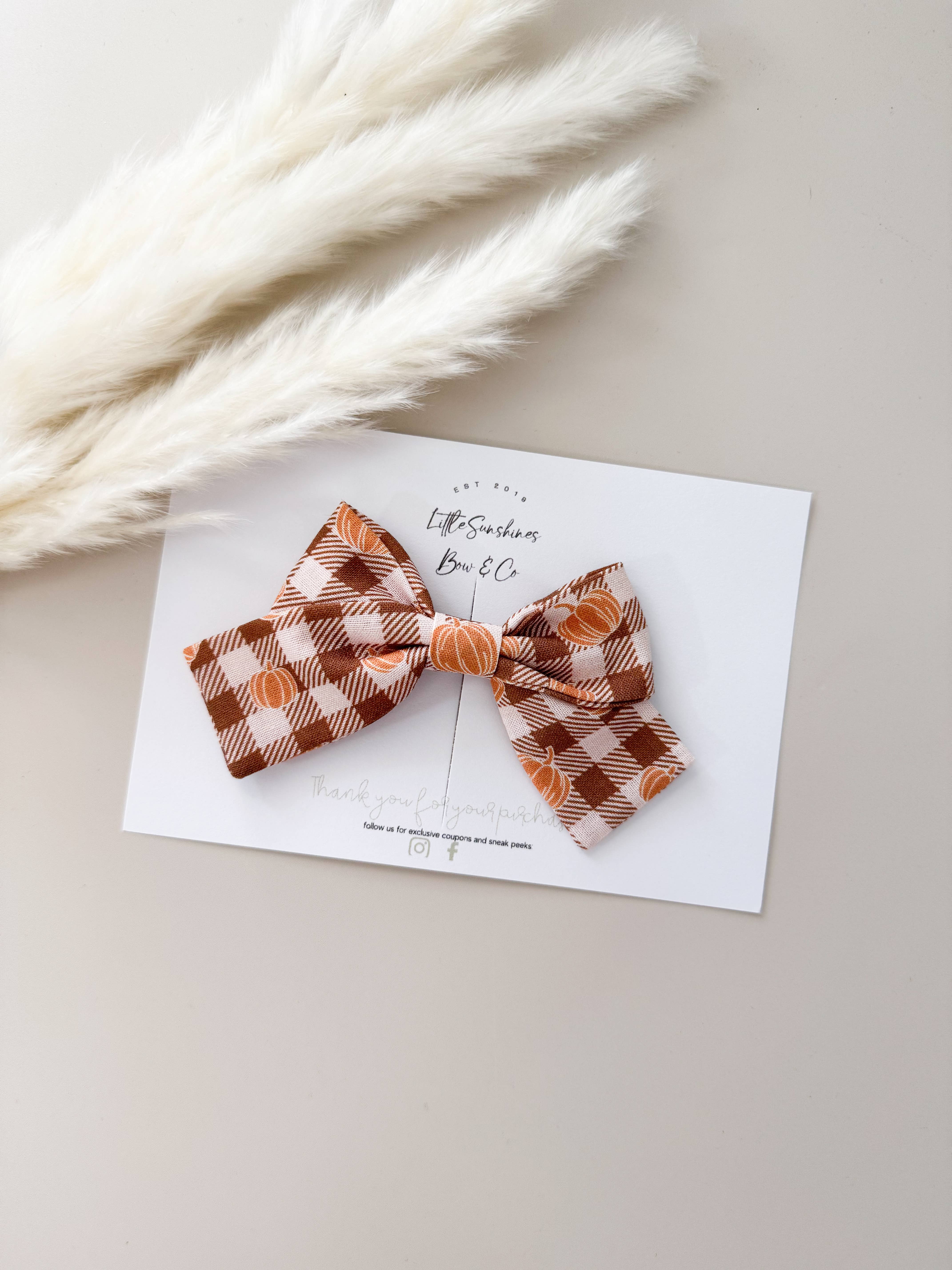 Little Sunshines Bow & Co - Wholesale Hair Bow - Kids - Plaid Pumpkins Fall Pinwheel Hair Bow 0