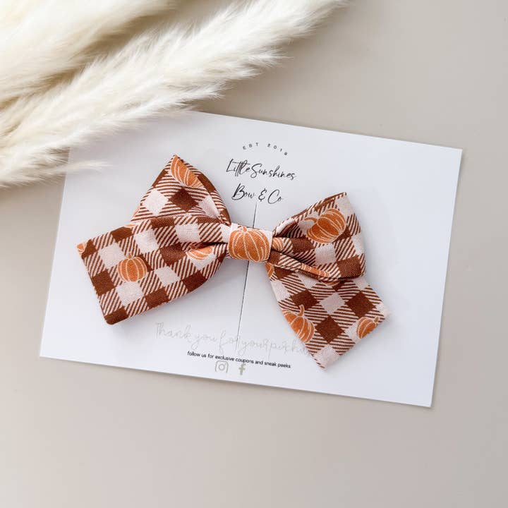 Little Sunshines Bow & Co - Wholesale Hair Bow - Kids - Plaid Pumpkins Fall Pinwheel Hair Bow 0
