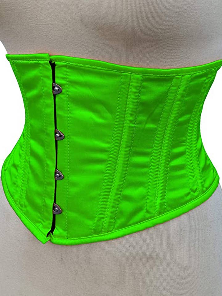 Steel Boned Underbust Corset, Satin, Kelly Green for wholesale by Kicky Imports LLC