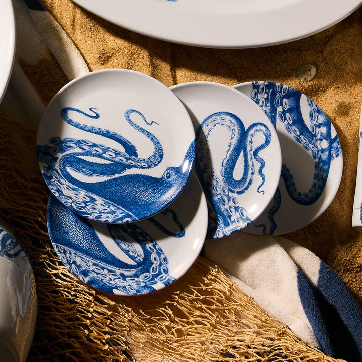 Caskata - Wholesale Dinner Plate - Lucy the Octopus Melamine Small Plates, Set of 4