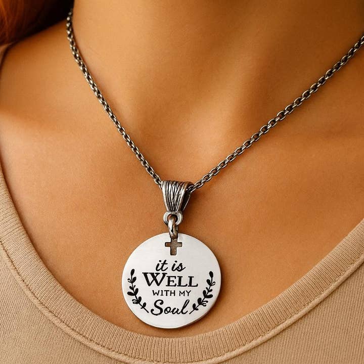 Het Is Goed Met Mijn Ziel Ketting Gegraveerd Kruis Uitsnede Geloof Sieraad Inspirerend Geschenk voor wholesale door JKCE Designs