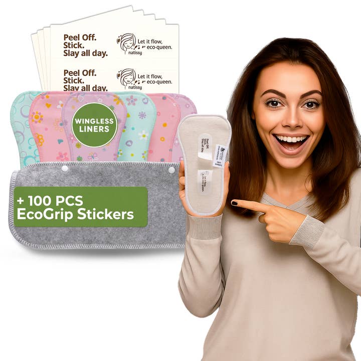 Vingeløse trusseindlæg med kameltå og klæbende sticker (Small, 7-pak) - Pastel for engroshandel hos natissy