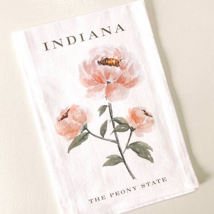 Art and Home co. - Wholesale Tea Towel - The Peony State 100% Cotton Tea Towel—Floral Indiana Design1