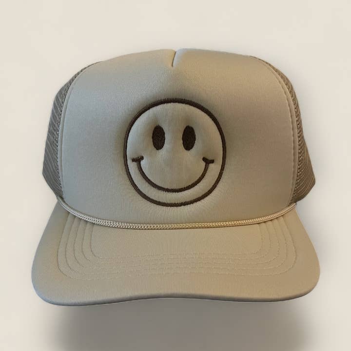 Happi Style - Wholesale Trucker Hat - Women's - Happy Face Trucker Hat | Khaki/Brown0