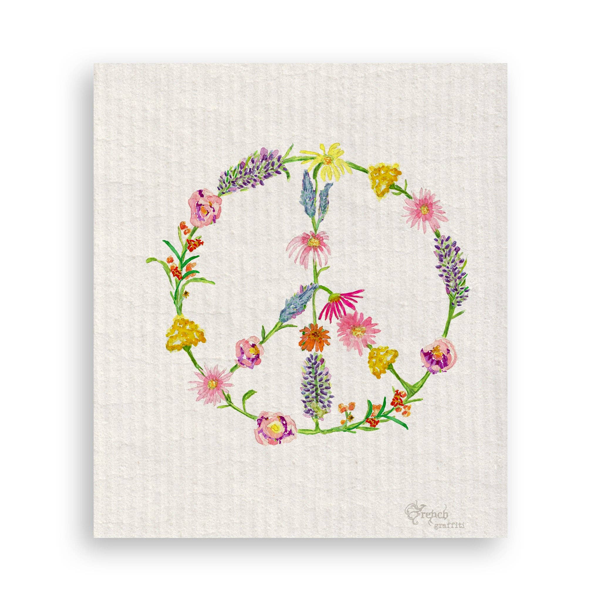French Graffiti - Wholesale Tea Towel - Floral Peace Sign16
