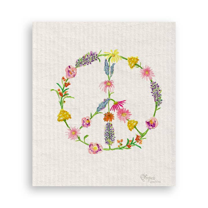 French Graffiti - Wholesale Tea Towel - Floral Peace Sign16