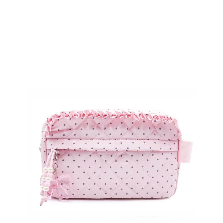 Quilted Polka Dot Pouch with Charm for wholesale by OMG Accessories