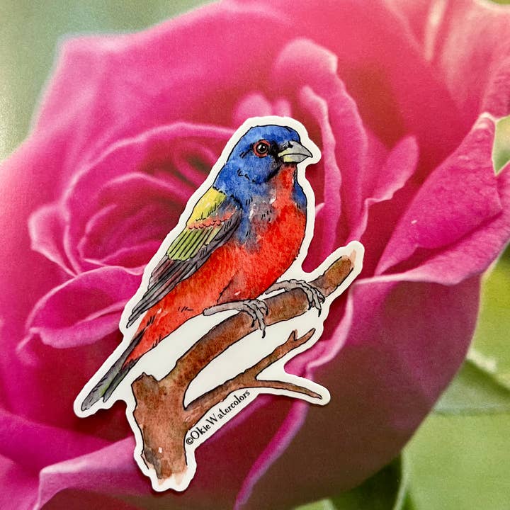 Okie Watercolors - Wholesale Sticker - Painted Bunting Watercolor Art 4" Vinyl Sticker0
