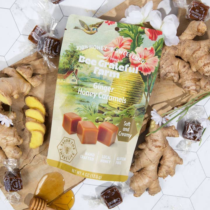 Bee Grateful Farm's 100% Honey Sweetened Caramels - Wholesale Caramel - 100% Honey Sweetened Ginger Honey Caramel (12 Units)