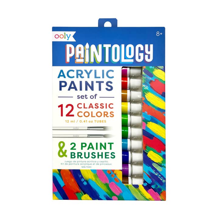 OOLY - Wholesale Paint Set - Paintology Acrylic Paints + 2 Brushes - Classic Colors